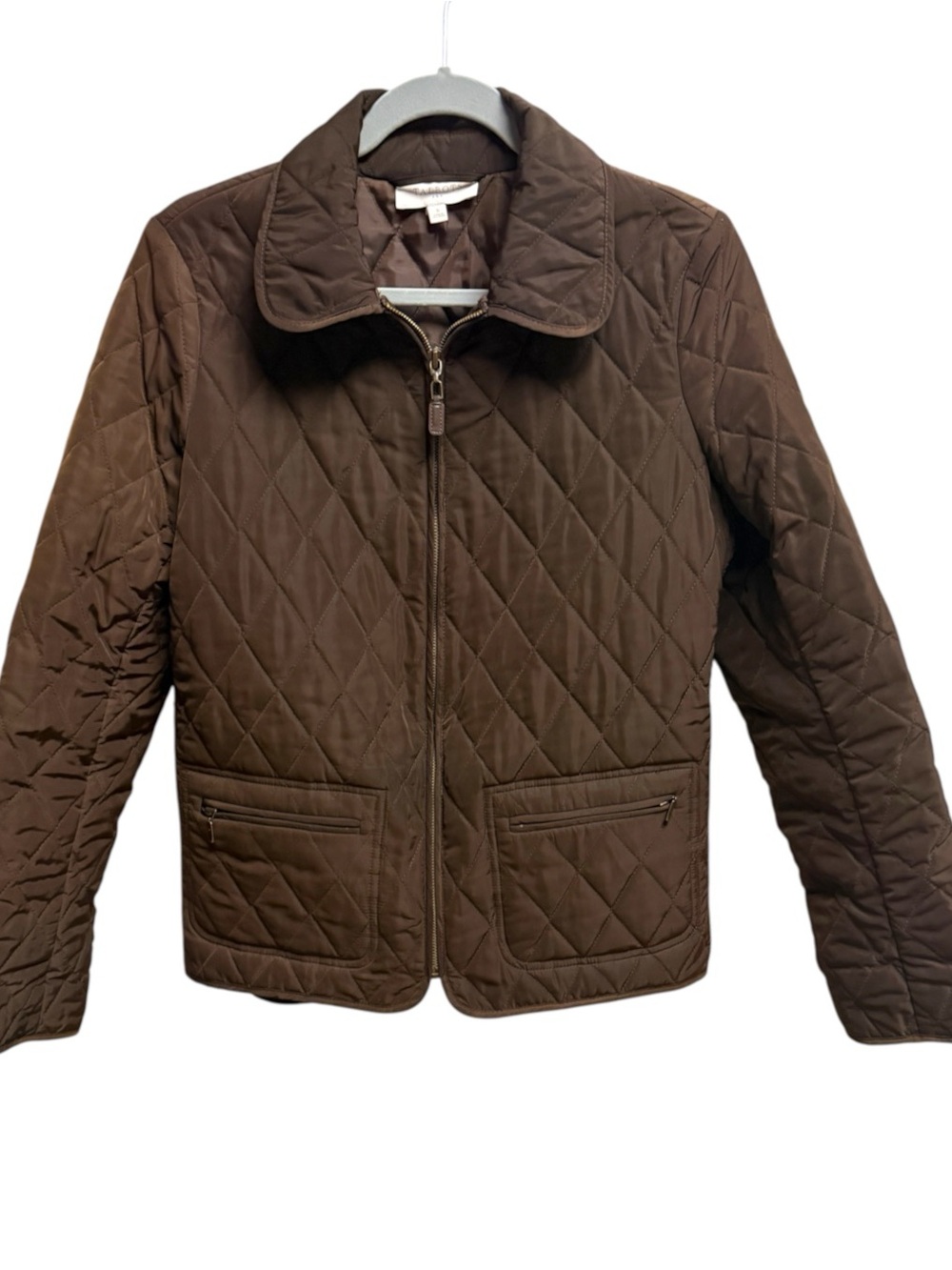 Talbots Brown Diamond Quilted Full Zip Lightweight Jacket Coat Size 6 EUC